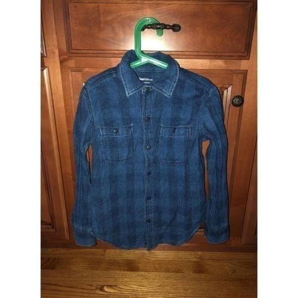 Gap Boy Blue Flannel Button Up Shirt 8